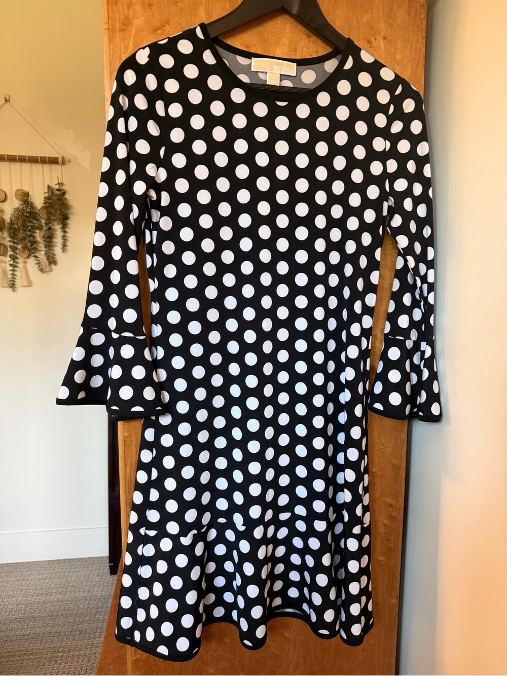 Michael Kors! Black & White Polka Dot Bell-Sleeve Dress